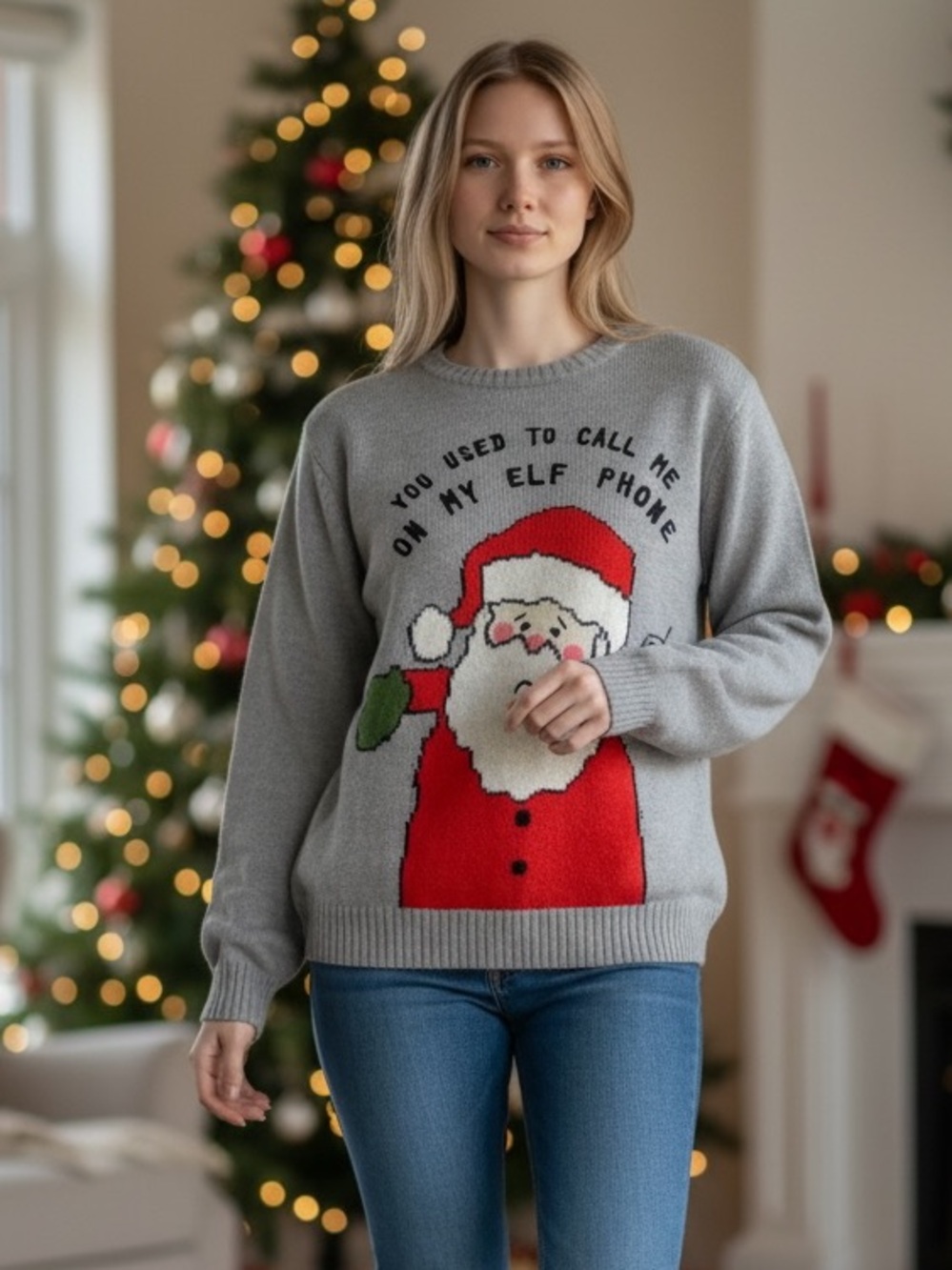 H&M | DIVIDED Gray Knit Santa Funny Sweater